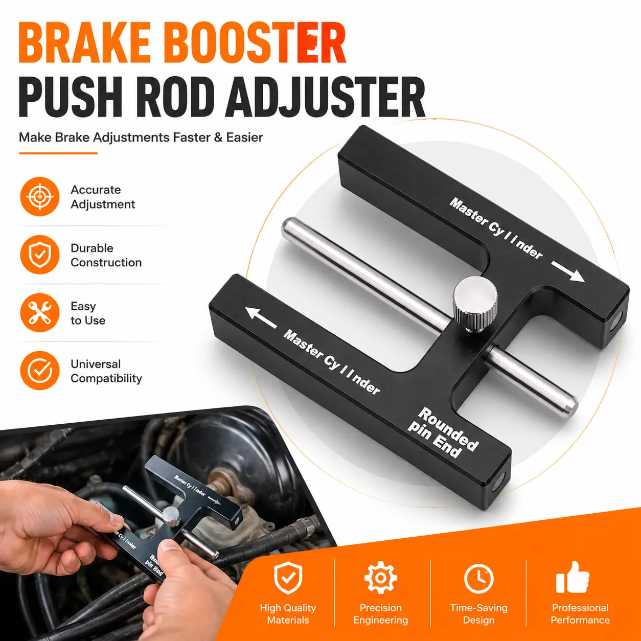 Brake Adjustment Tool, Brake Booster Rod Adjustment Tool, Brake booster with master cylinder,Pushrod Power For Adjustable Braking Distance of Brake Pedal(N48 Magnetic CNC Aluminum)-YY0
