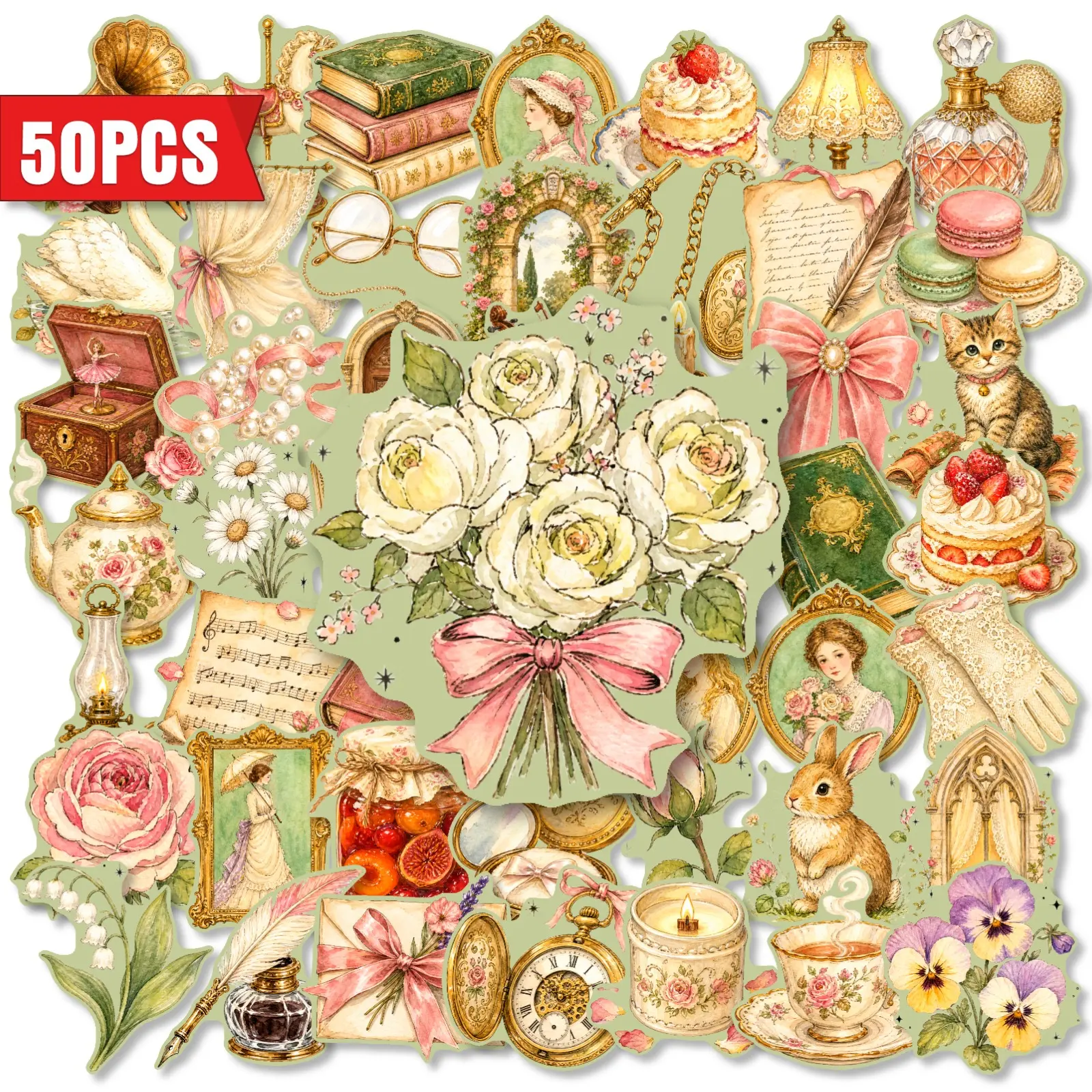 50pcs Retro Greenery Stickers, Office Stickers, Suitable for Scrapbooks, Diaries, Laptops, Water Bottles, Cars, Etc. A Gift with A Positive Message and A Design Based on Faith.