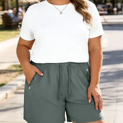 Women's Summer Plus Size Shorts, Casual Sporty Five-Quarter Pants, Breathable Lightweight Outdoor Leisure Short Pants, Fashionable Loose Fit, Oversized, Casual Athletic Shorts, Casual Sports Shorts