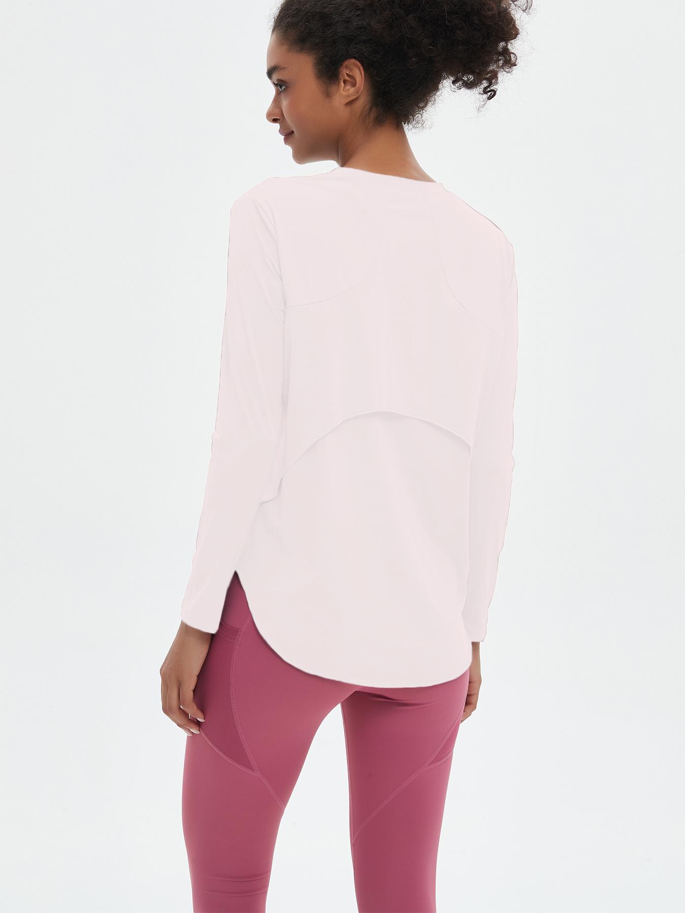 Women's Solid Split Hem Sports Tee, Casual Long Sleeve Round Neck T-shirt for Yoga Gym Workout, Ladies Sportswear for All Seasons