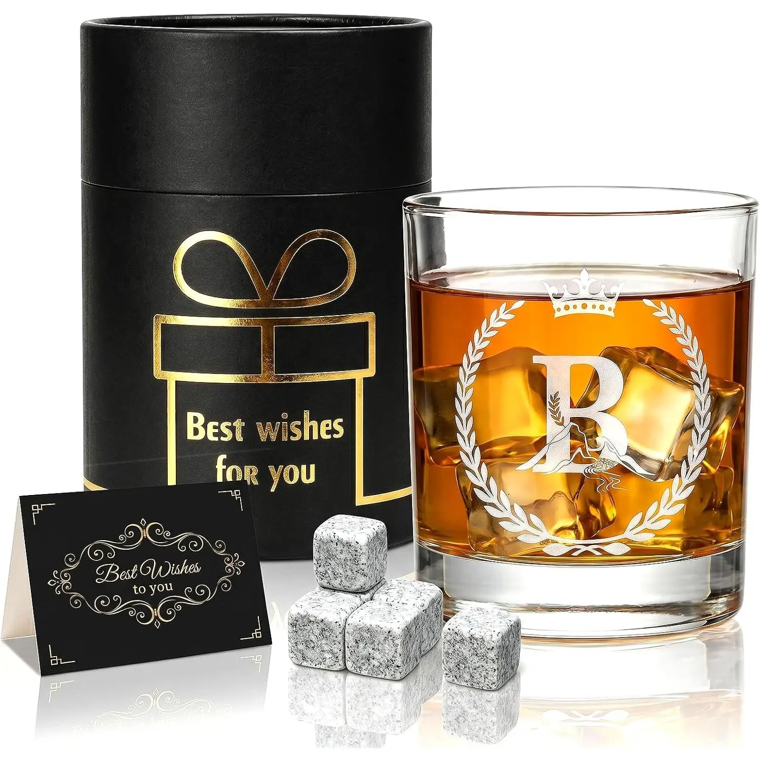 Personalized  Glasses Gifts for Men or Women, 12oz Letter B | Monogrammed Old Fashioned Glass with  Box, Custom Initial Engraved Rocks Glass,  Christmas Birthday Gifts For Him
