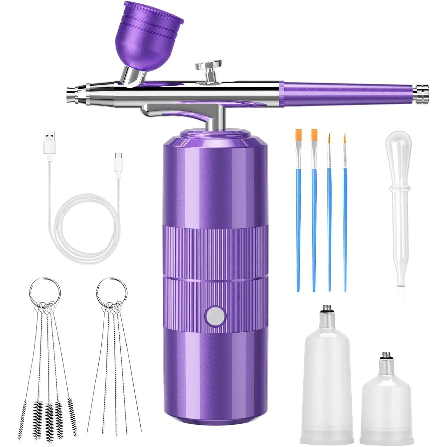 Airbrush Kit with Compressor Portable Airbrush Kit 48PSI High-Pressure Non-Clogging Air Brush Set Cordless Rechargeable with 0.3mm Nozzle and Cleaning Brush for Painting,Nail Art, Makeup (Purple)