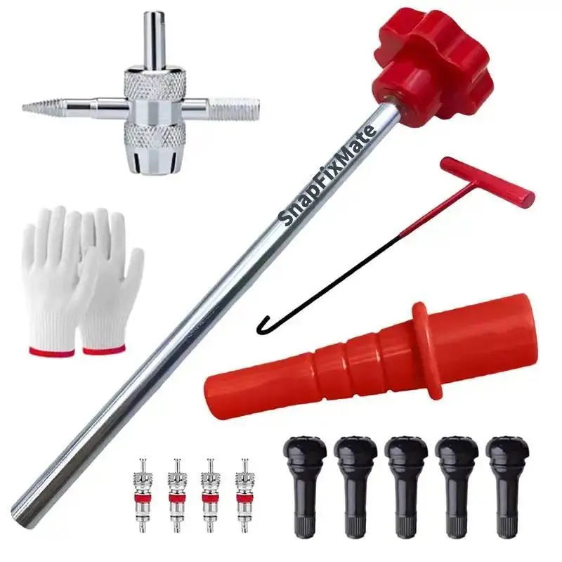 GJANSH 14-Piece Set Quick Change Tire Valve Tool Kit,Tire Valve Stem Core Quickly Replacement Tool Kit,Perfect Tool for Replacing Leaky Valves in Cars,ATVs,Trucks,Motorcycles, etc.with 5 TR413 Valve,4-Way Valve Tool,TikTokShopBlackFriday