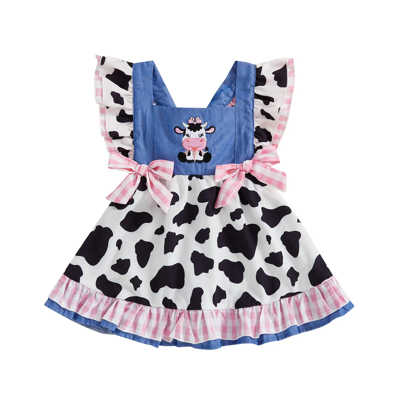 Infant Baby Girls Highland Cow Flutter Sleeve Pearl Cow Children Girl Spring Summer Kids Dress