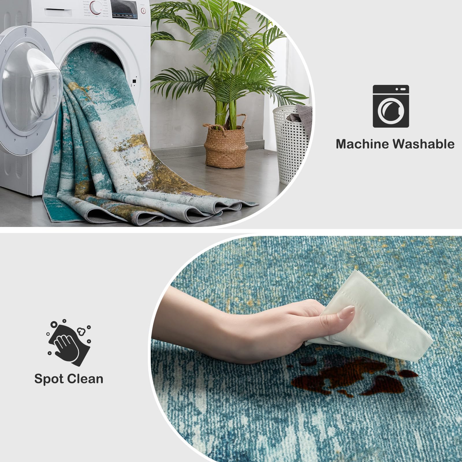 [Black Friday] 6x9 Feet Washable Rug, Modern Abstract  Carpets For Living Room , Faux Wool Vintage Carpets, Non Slip Rug for Bedroom, Dining Room, College Dorm, Kids Playroom, Home Office, Blue, Green, Brown, Grey, 5x7,6x9 Feet