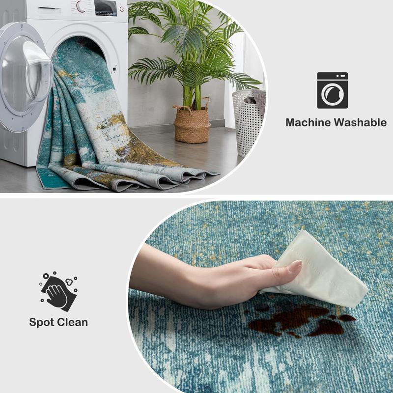 [Black Friday] 6x9 Feet Washable Rug, Modern Abstract  Carpets For Living Room , Faux Wool Vintage Carpets, Non Slip Rug for Bedroom, Dining Room, College Dorm, Kids Playroom, Home Office, Blue, Green, Brown, Grey, 5x7,6x9 Feet