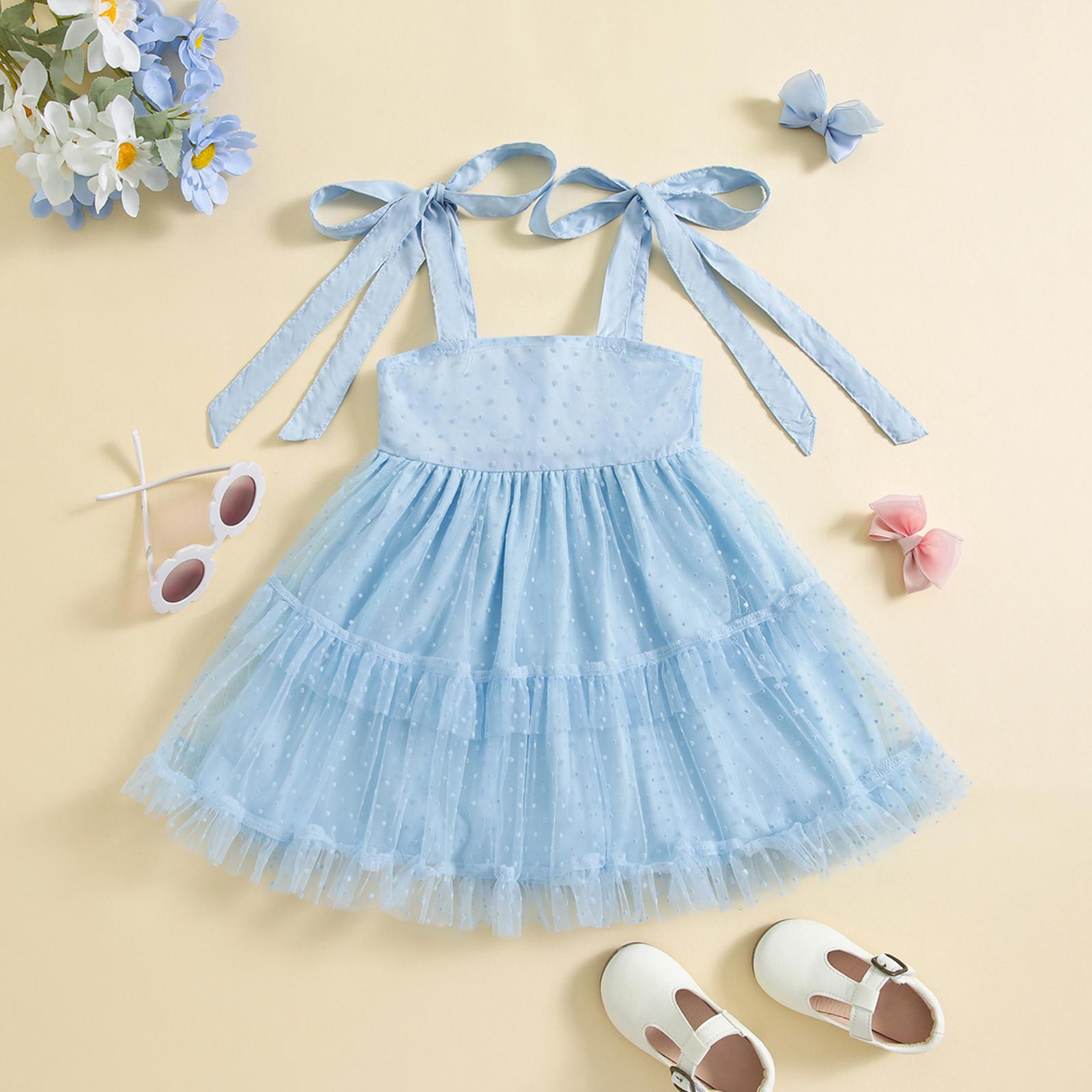 Toddler Baby Girl Princess Boho Dress Sleeveless Spaghetti Strap Swiss Dots Ruffle Tulle Dress Little Girls Summer Outfit