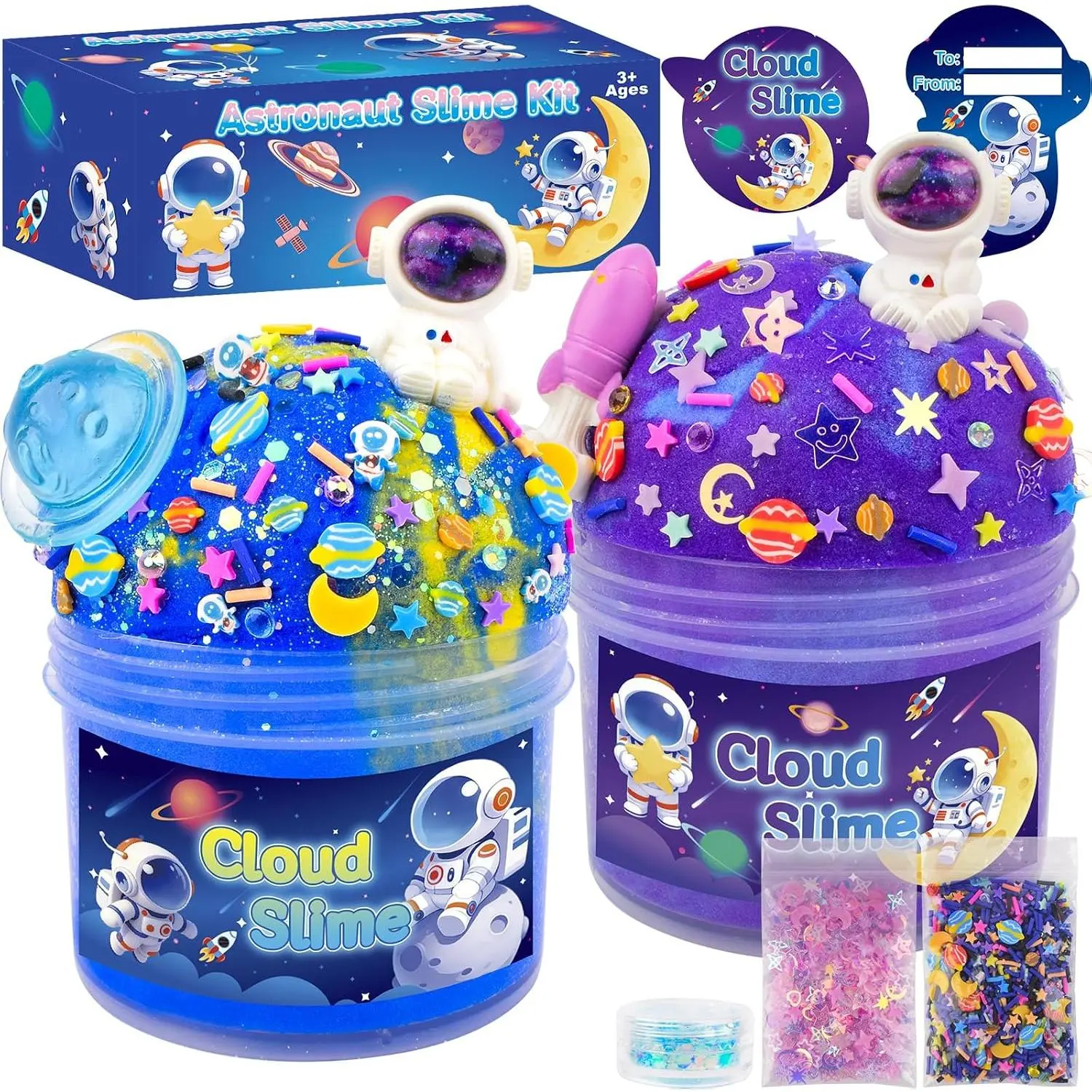 2 Pack Galaxy Cloud Slime Kit Non-Sticky Putty for Kids, Sensory Play Set