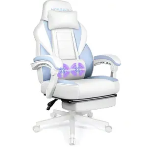 Blue Big & Tall Massage Gaming Chair, Heavy Duty Ergonomic High Back Computer Desk Chair with Retractable Footrest & Massage Lumbar Support for Gamers & Office Use