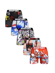 Cartoon Print Men's Boxers Briefs, 5-Pack Breathable Comfort Underwear, Suitable for All-Day Wear, Soft Fabric for Ultimate Breathability