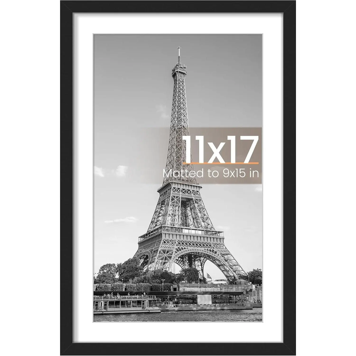 11x17 Picture Frame, Display Pictures 9x15 with Mat or 11x17 Without, Wall Hanging Poster Frames, Black, 1 Pack
