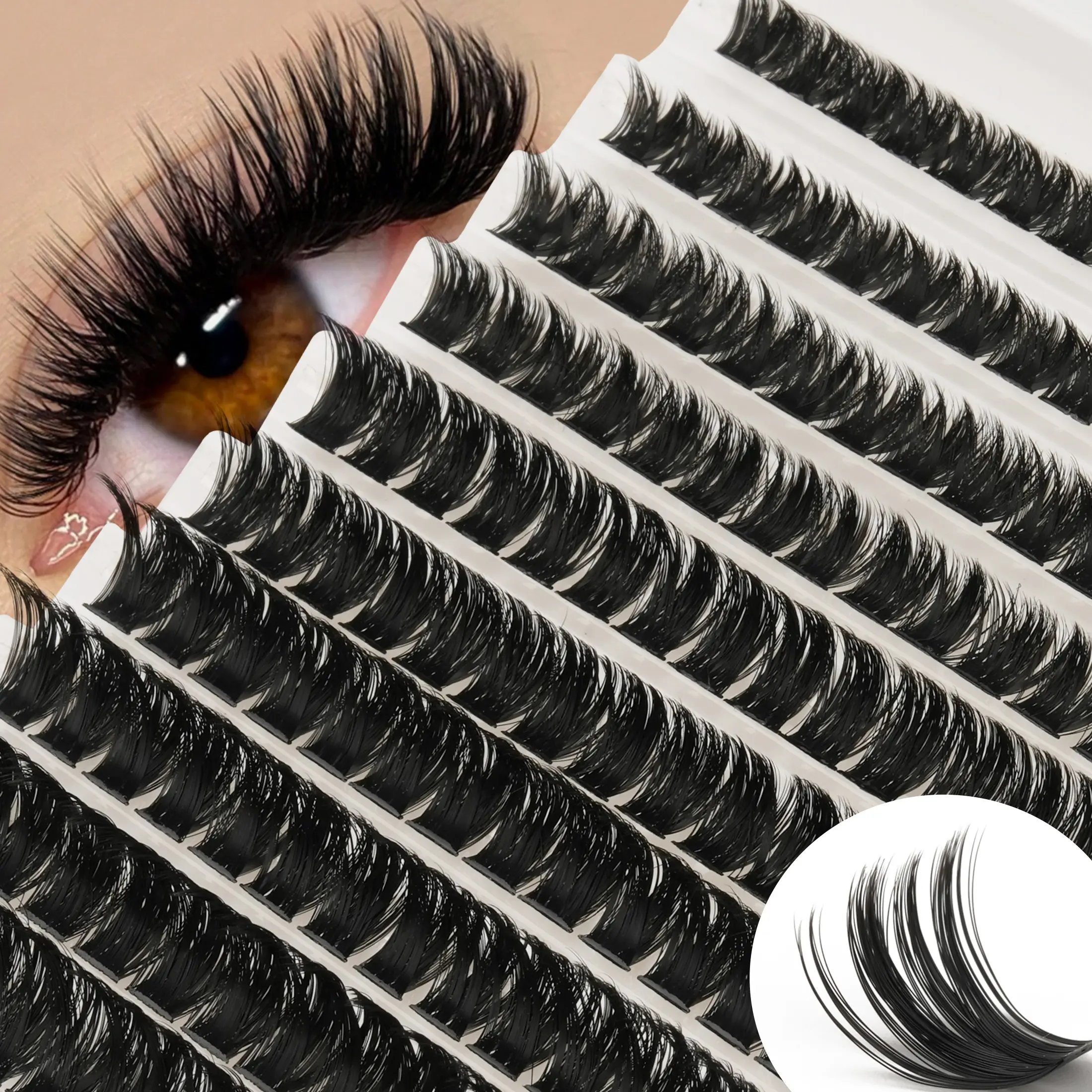 140 Pcs European False Lashes Set, 8mm-16mm Mixed Lengths, Dense Cluster Design, DIY Home Use, Party, Date Night, Selfie Lashes