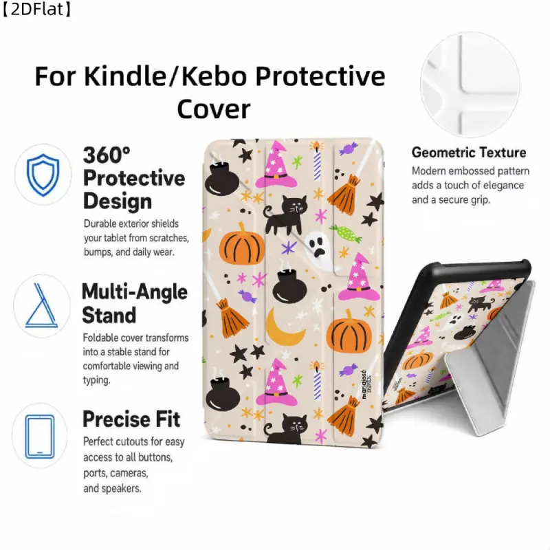 For Kindle/Kobo/Tolino Case, with stand Halloween Cats Pumpkins Witches Stars for New Kindle 11Th 2019, for Kindle 11th Generation Case for Kindle 11Th (2022/2024), 6-Inch, 7-Inch Kindle Paperwhite 12Th Generation 2024 Vision Color (2024) /Vision 6 (2021）