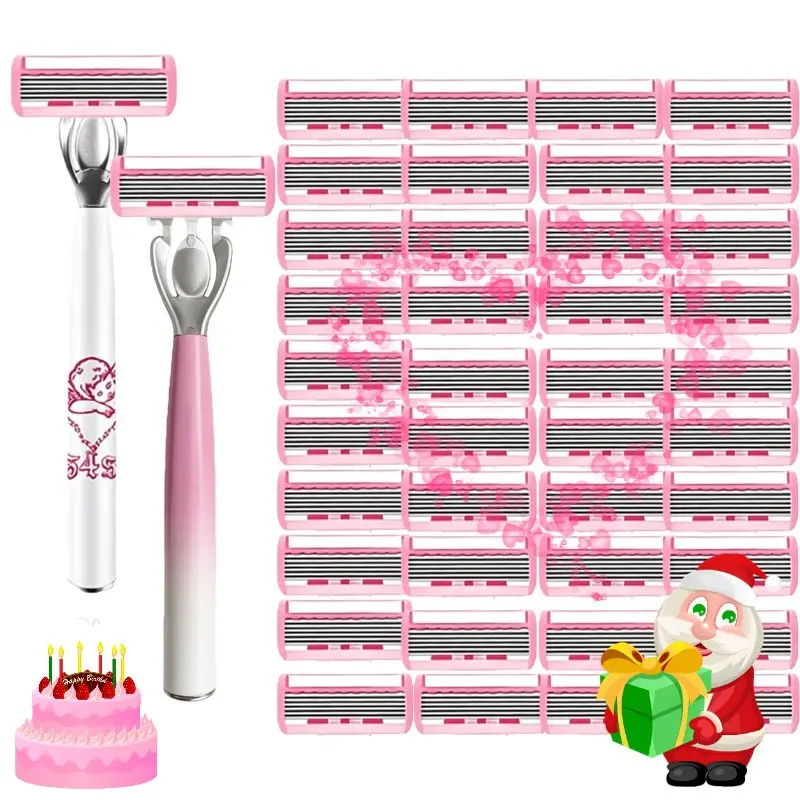 Unisex 6-Blade Razor Set, 2 Premium Handles, 36/72 Replacement Blades, Smooth Shaving, Ergonomic Non-Slip Handle, Durable Sharp Blades, Travel Friendly