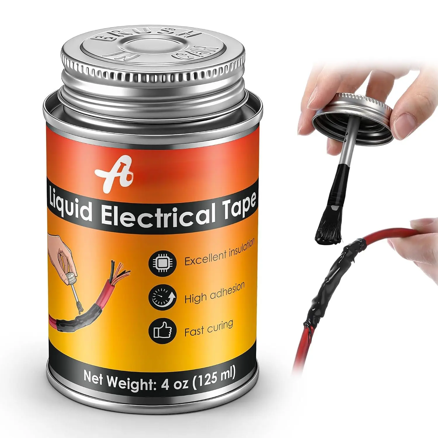 Liquid Electrical Tape 4oz  Liquid Tape Electrical Insulating Glue with Brush Cap, High Temperature Resistant Flexible Rubber Coating for Wires Cables, Plug, Automotive(Black)