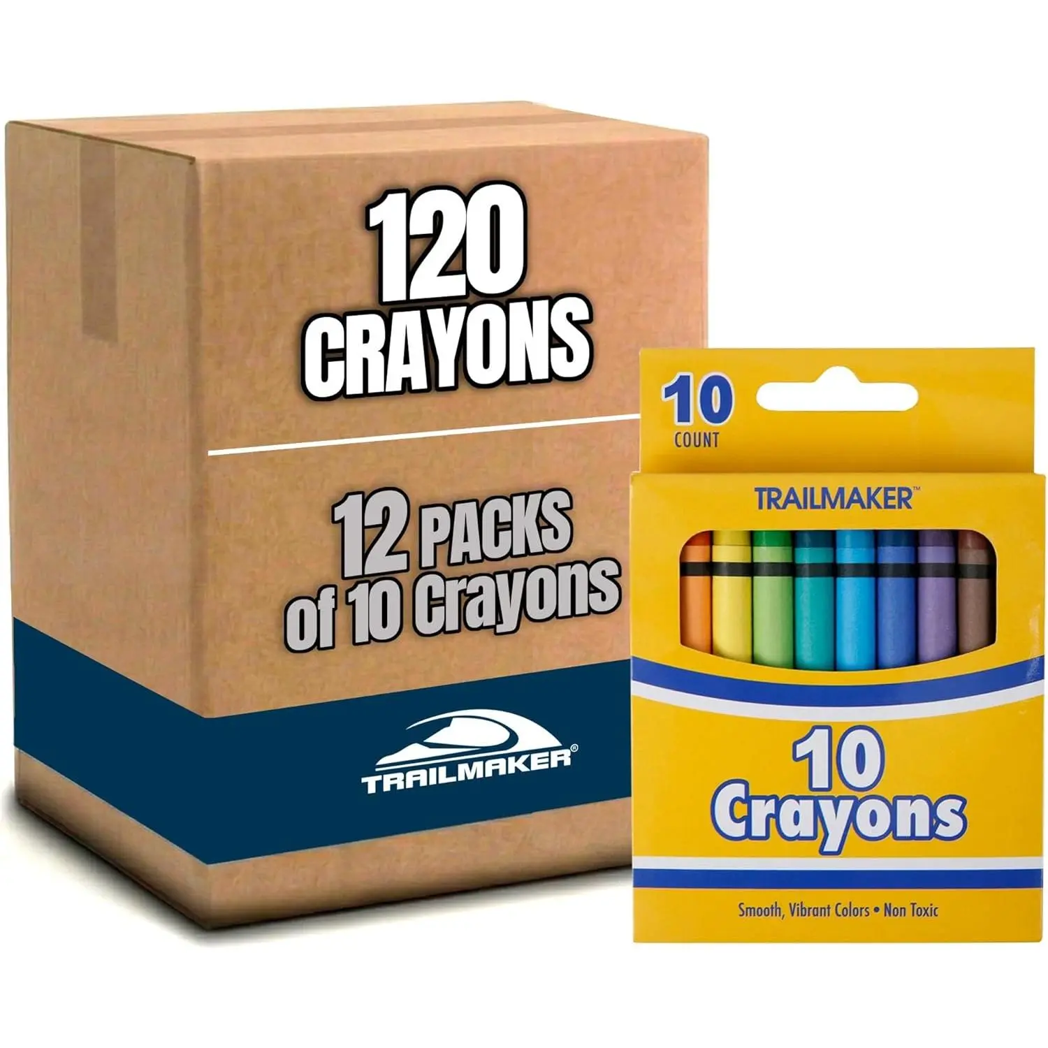 12 Pack Bright Wax Coloring Crayons in Bulk, Wholesale Packaging - 10 Per Box, 120 Crayons total