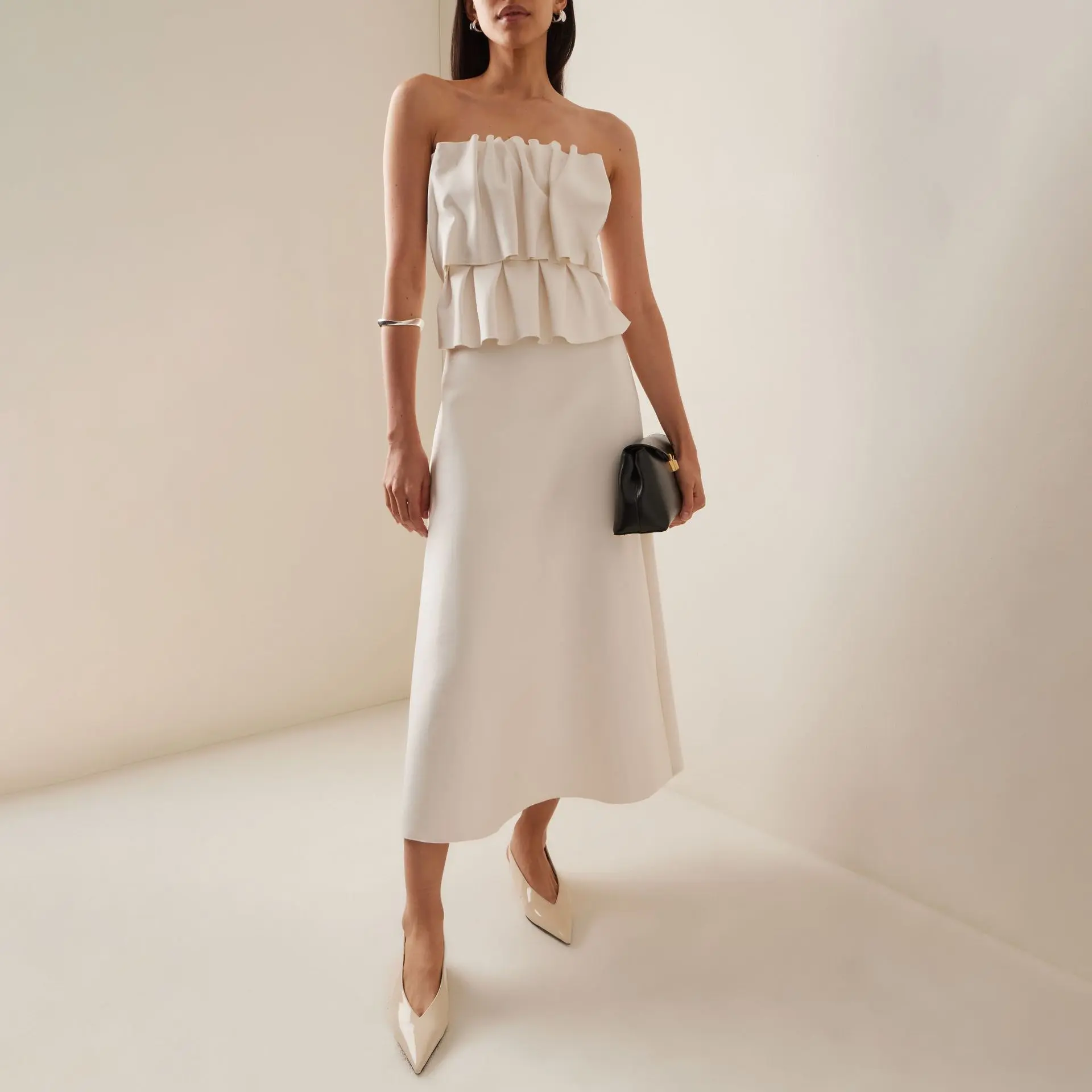 Women's 2026 Ocean-Style Luxury White Formal Dress - Strapless, Spliced, Ruched Detail, Elegant Wedding Cocktail Maxi Dress for Women, Wedding Dresses, Dresses For Women