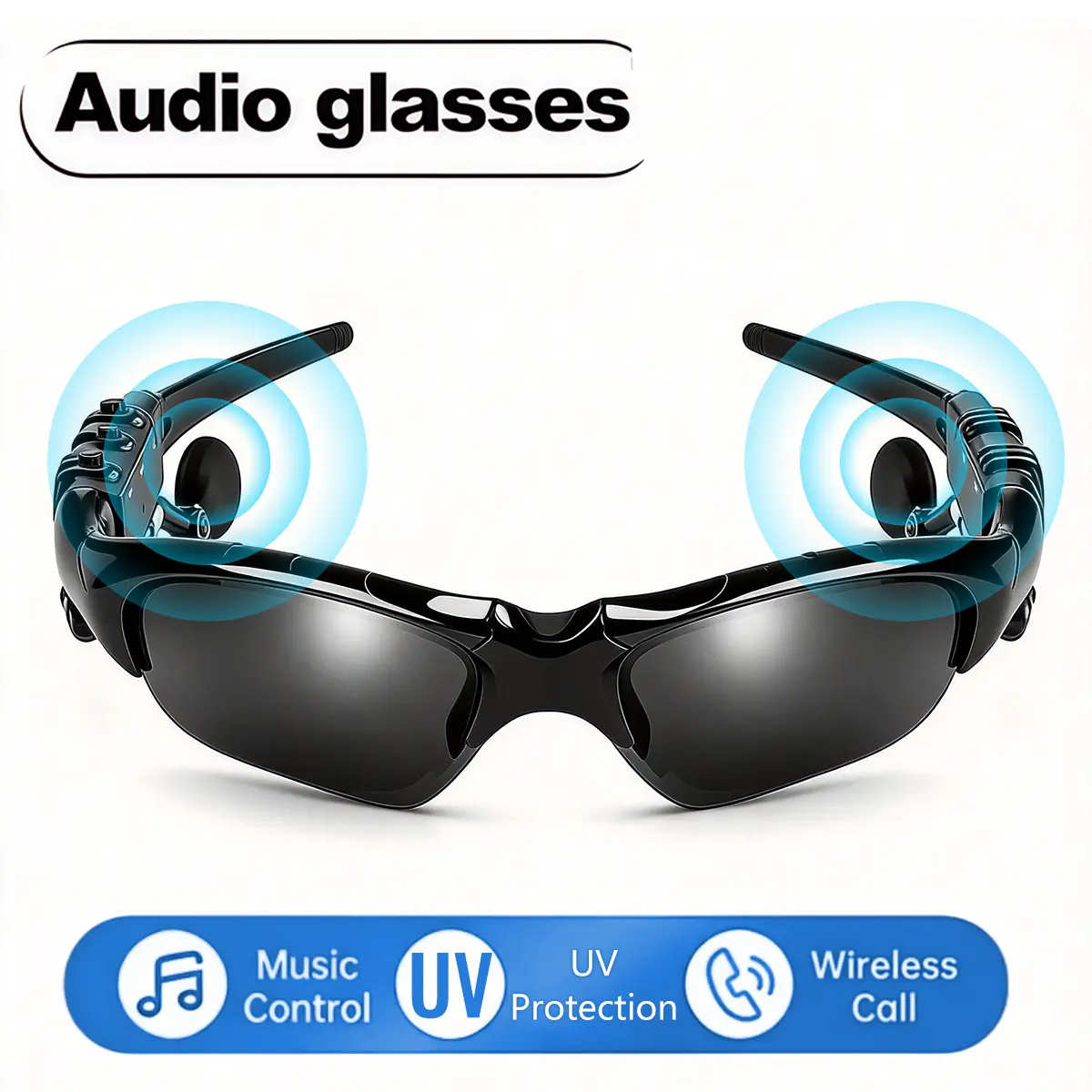 Glasses Headset Stereo Earphones,Wireless Headset with Mic & Hands-Free Calls,UV-Protection Polarized Lenses,Glasses Sunglasses for Driving Cycling Sports Headphones,Outdoor Travel Hiking Bluetooth Sunglasses, Multifunctional Audio Sunglasses