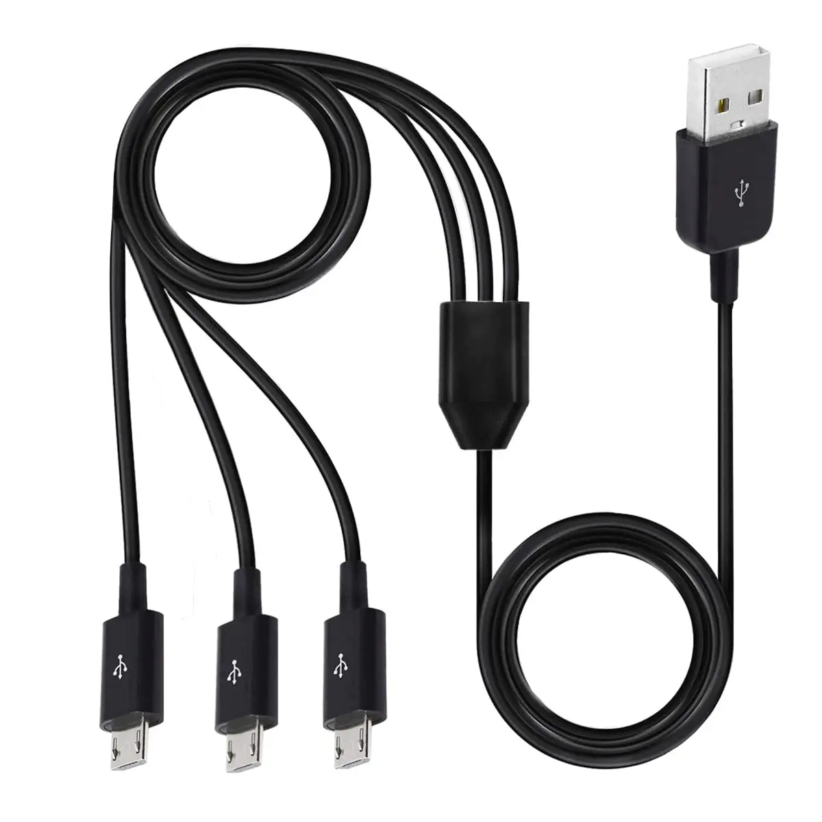 USB Multi Charger USB A to 3 -USB Splitter  3ft | 3 in 1 MicroUSB  for /Data Sync, Powering Galaxy S7/S6/S5, Speaker, Controller, Multiple Electronics Same Time