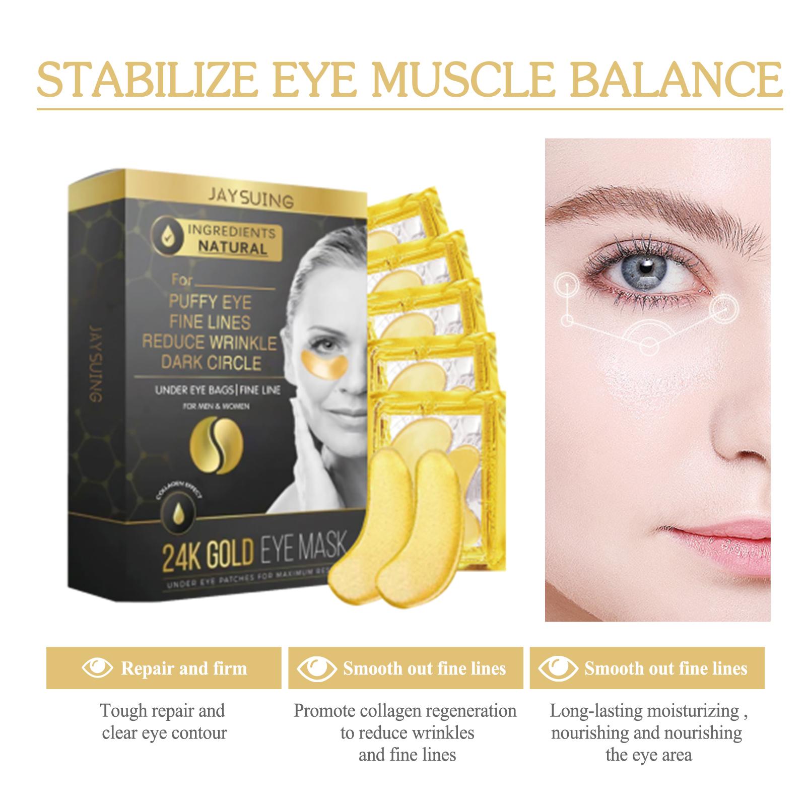24k Gold Eye Mask with Hyaluronic Acid & Retinol, Collagen Natural Ingredients, Reduces Fine Lines Dark Circles, Moisturizing Firming Skin Care
