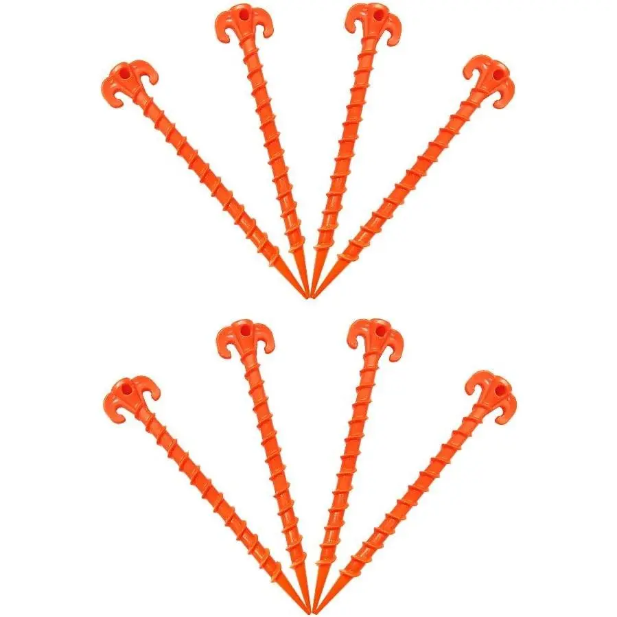 Beach Tent Stakes Canopy Anchors Canopy Stakes Heavy Duty Screw Shape 10 inch - 8 Pack Orange