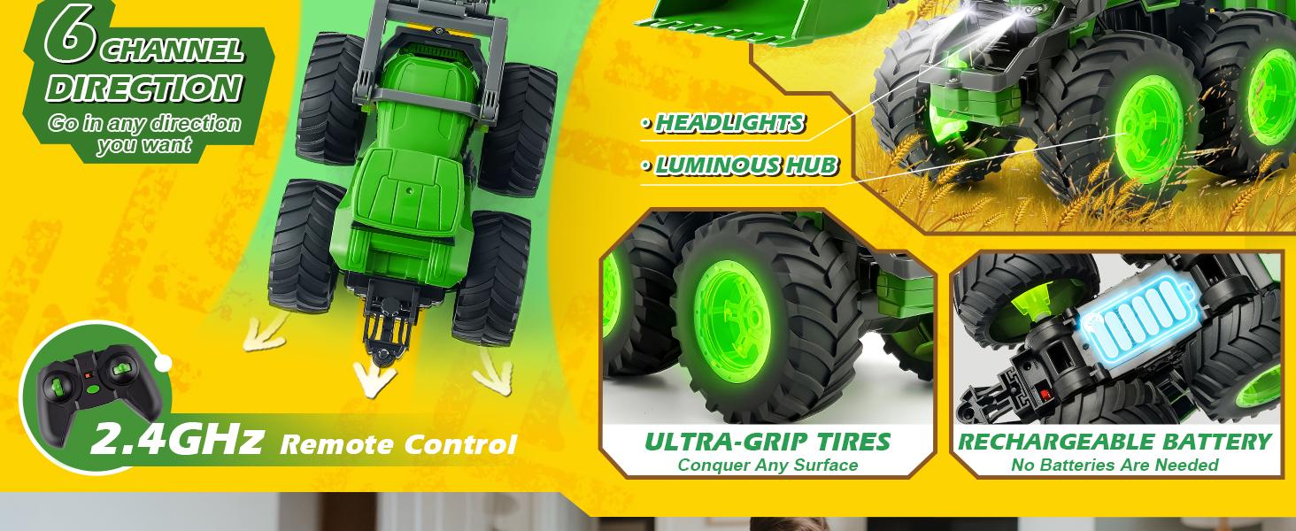 Remote Control Tractor Toy, Kids RC Tractor Set with Truck & Trailer and Light/Loading/8 Wheel, 2.4 Ghz RC Farm Vehicle Toys, Animal Farm Kids Toy for 3 4 5 6 7 8 9 Year Old Boys Girls Birthday Gift