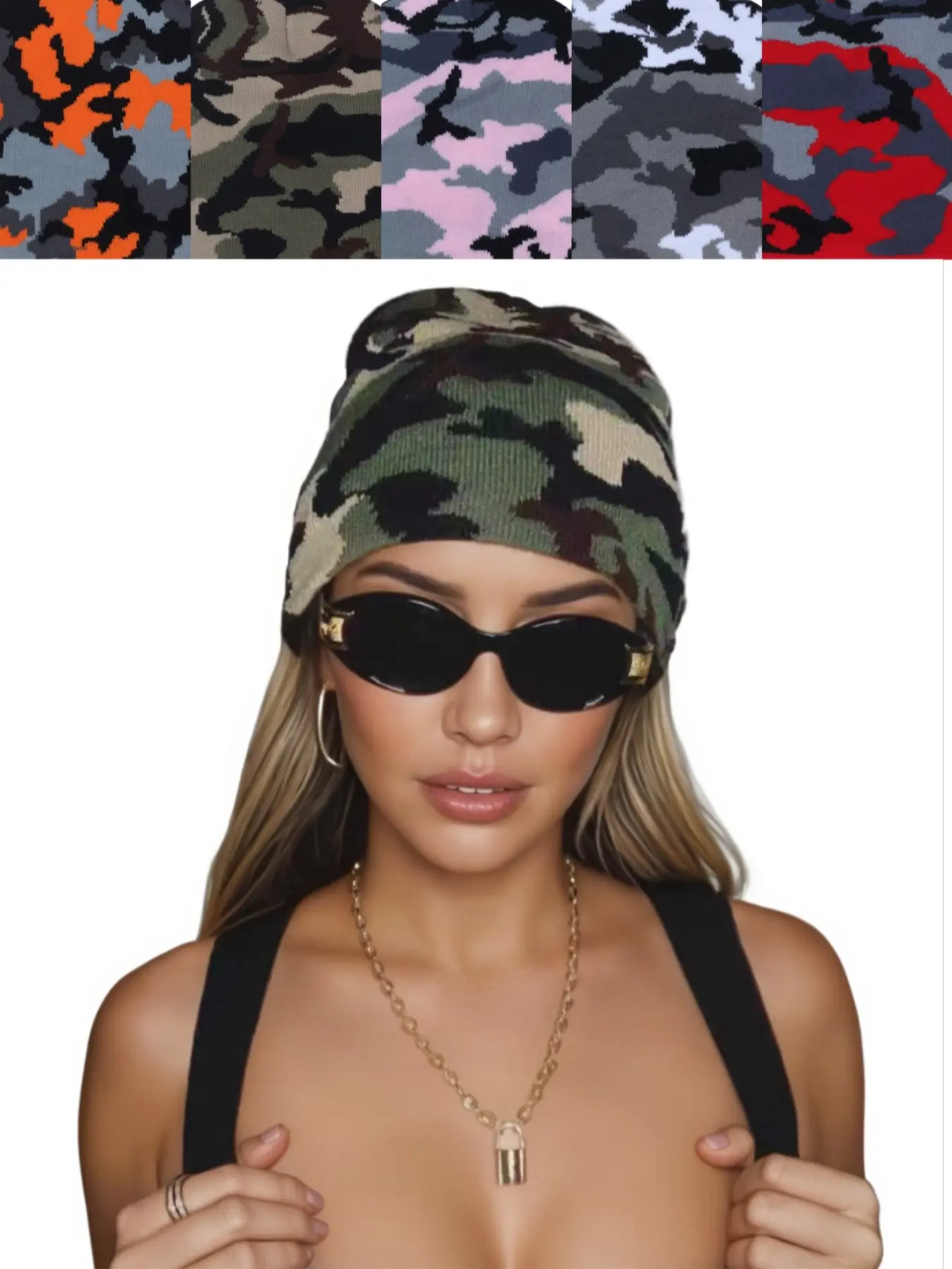 Trendy Camouflage Knit Beanie Hat, Unisex Street Style Fitted Cap for Fall & Winter, Must-Have Fashion Accessory