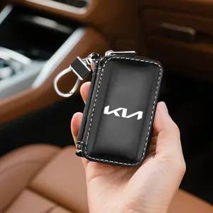 Leather Square Zip Key Pouch, Two Colors, Durable Hook, Portable Scratch-Resistant, for Kia Cars, Car Accessories