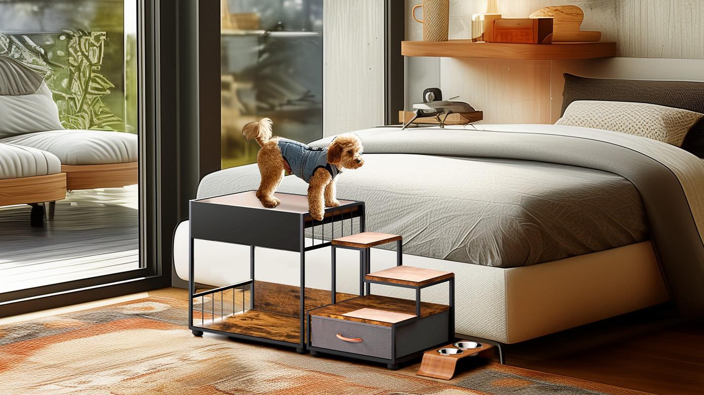 Pet Step Window Perch,Bunk Beds Window Perch for Dogs Bedside Lounge Elevated Dog Bed Multi-Level Platform with Sponge, Non-Slip Pad and Storage,Vintage Pet Step Window Perch,Bunk Beds Window Perch for Dogs Bedside Lounge Elevated Dog Bed Multi-Level Platform with Sponge, Non-Slip Pad and Storage,Vintage