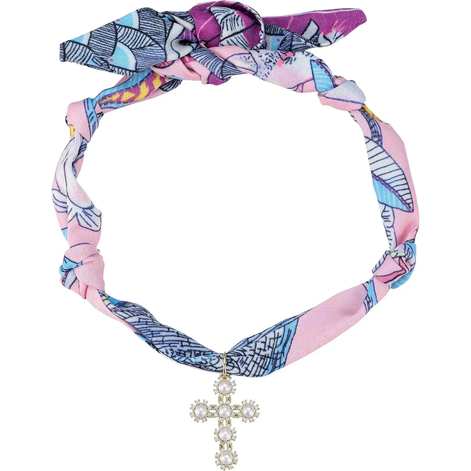Scarf Necklace with Charm,Bandana Necklace with Dainty Pendants Adjustable Choker  for Women Christmas  Silk Necklaces with Charms Choker  for Women