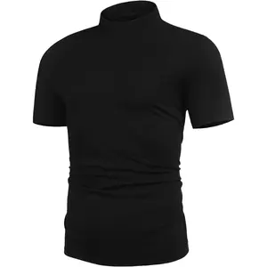 Men's Poriff Mens Casual Turtleneck Mock Neck T Shirt Slim Fit Short Sleeve Summer Basic Tops