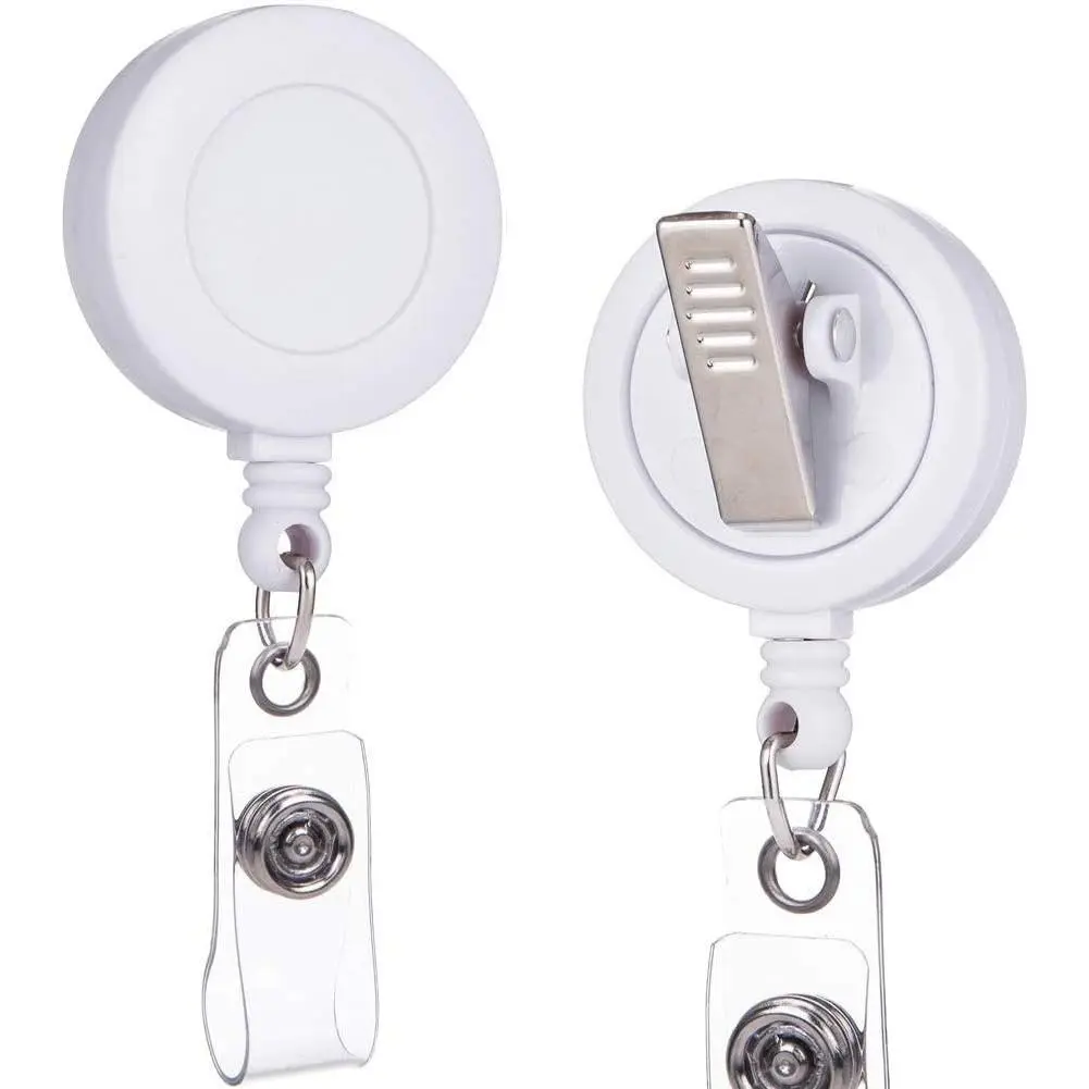 White Retractable ID Badge Reel Holder with Swiveling Clip - 2 Pack, 30-Inch Nylon Cord, Essential Workers ID Card Holders, Lightweight, Simple for Nurses, Office Workers, 30 In, Swivel Clip