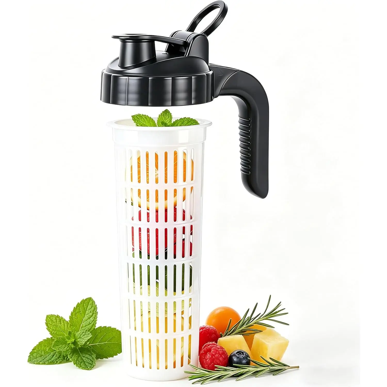 Mason Jar Pour Spout Lid with Fruit Infuser for 64oz Wide Mouth Jug Pitcher  Grade Mesh Strainer Filter Airtight Top Flip Cap Leak-Proof Seal For Fruit Infused Water, Iced , Lemonade