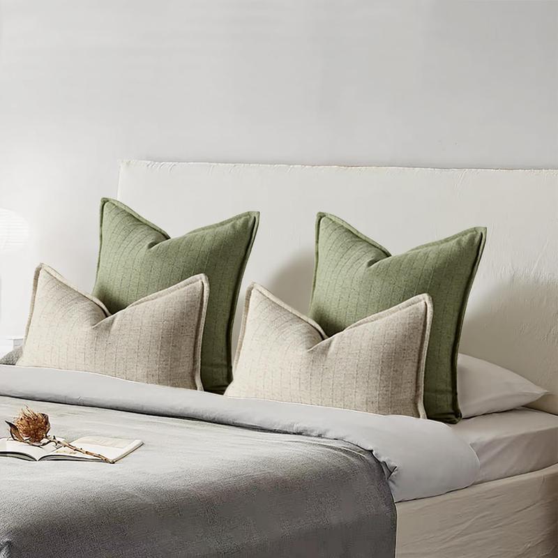 18x18 Pillow Covers Sage Green Pack of 2 Farmhouse Boho Neutral Accents Striped Textured Square Decorative Throw Pillow for Living Room Couch Bed Home Decor