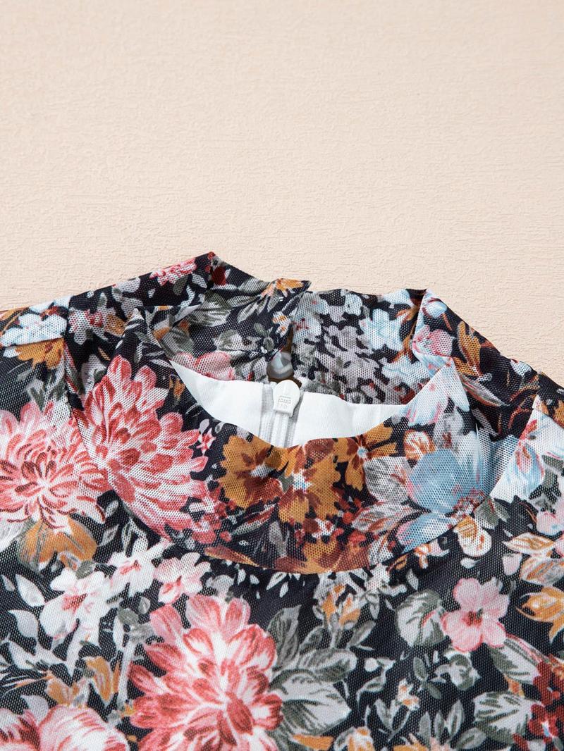 Women's Ditsy Floral Print Long Sleeve Bodycon Casual Chic Fitted Dress, Elegant Fashion Casual Dress for Daily Outdoor Wear, Women Dress for All Seasons