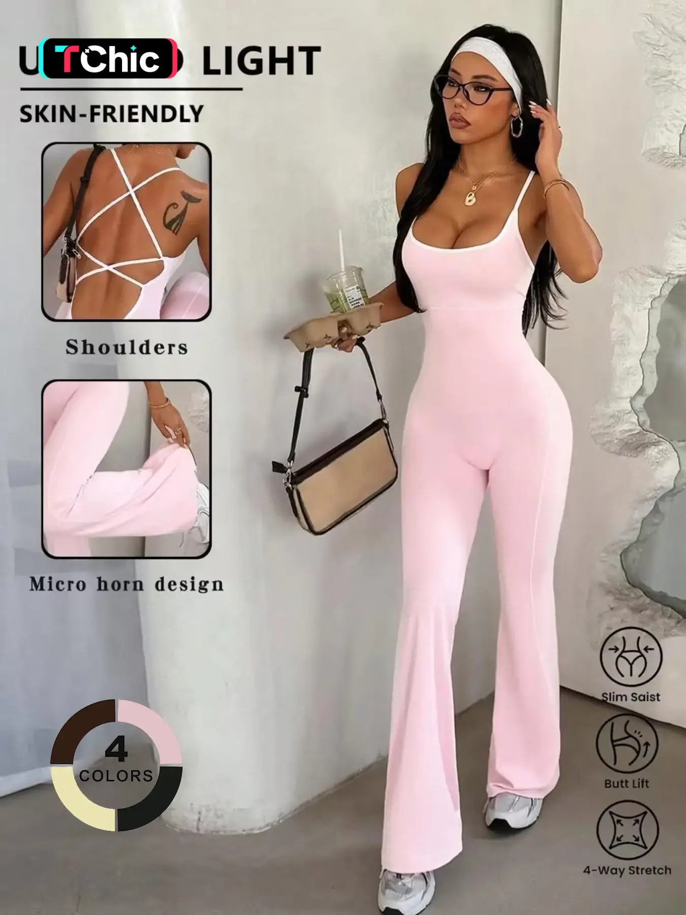 Women's Yoga Sports Tank Top Bodysuit, Back Tie Design, Flared Leg, Butt Lifting, Waist Cinching, Quick-Dry, Breathable, Comfortable, Shaping Yoga Jumpsuit, Activewear Jumpsuit, Athletic Jumpsuit, Sleeveless Yoga Jumpsuits