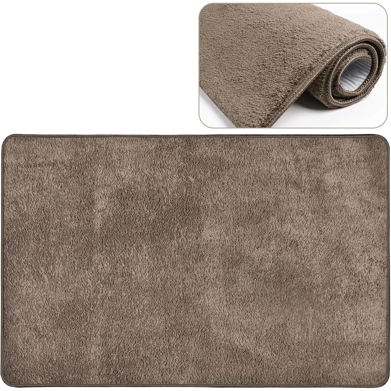Polyester Simple Modern Carpet Stair Tread, 2x3 ft. Ultra-Plush Shag Landing Mat Area Rug, Non-Slip Skid-Resistant Indoor Doormat for Indoor Floors, Washable Brown, Stairs/Kitchen/Bath