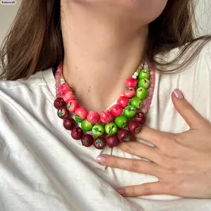 Colorful Fruit Beaded Necklace for Women, Y2K Cherry & Peach Charm Jewelry, Dopamine Aesthetic Statement Necklace with Cute Kawaii Design for Summer Outfits, Vacation Wear & Everyday Styling,summeroutfits,vacationoutfits,beachoutfits