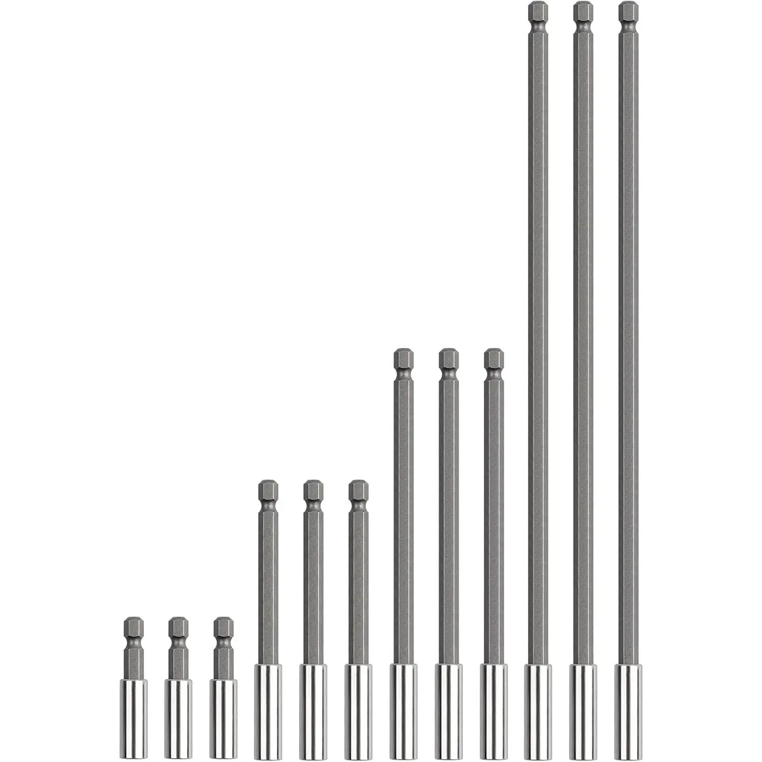12-Pack Bit Extension Holders, 2/4/6/12 in Sizes, 1/4" Hex Shank, S2 Wear-Resistant Screwdriver Extensions with Magnetic Tip & Quick-Change Chuck for Power Drivers, Drill Bit Holders-315