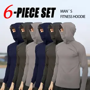 6-Piece Men's Casual Hoodie Pullovers Blue Black Light Gray Slim Fit Long Sleeve Lightweight UPF Sun Protection Soft Breathable Timeless Classic Versatile Machine Washable Comfort Multi-Occasion Wear Menswear Set  Stylish Tops summerwins