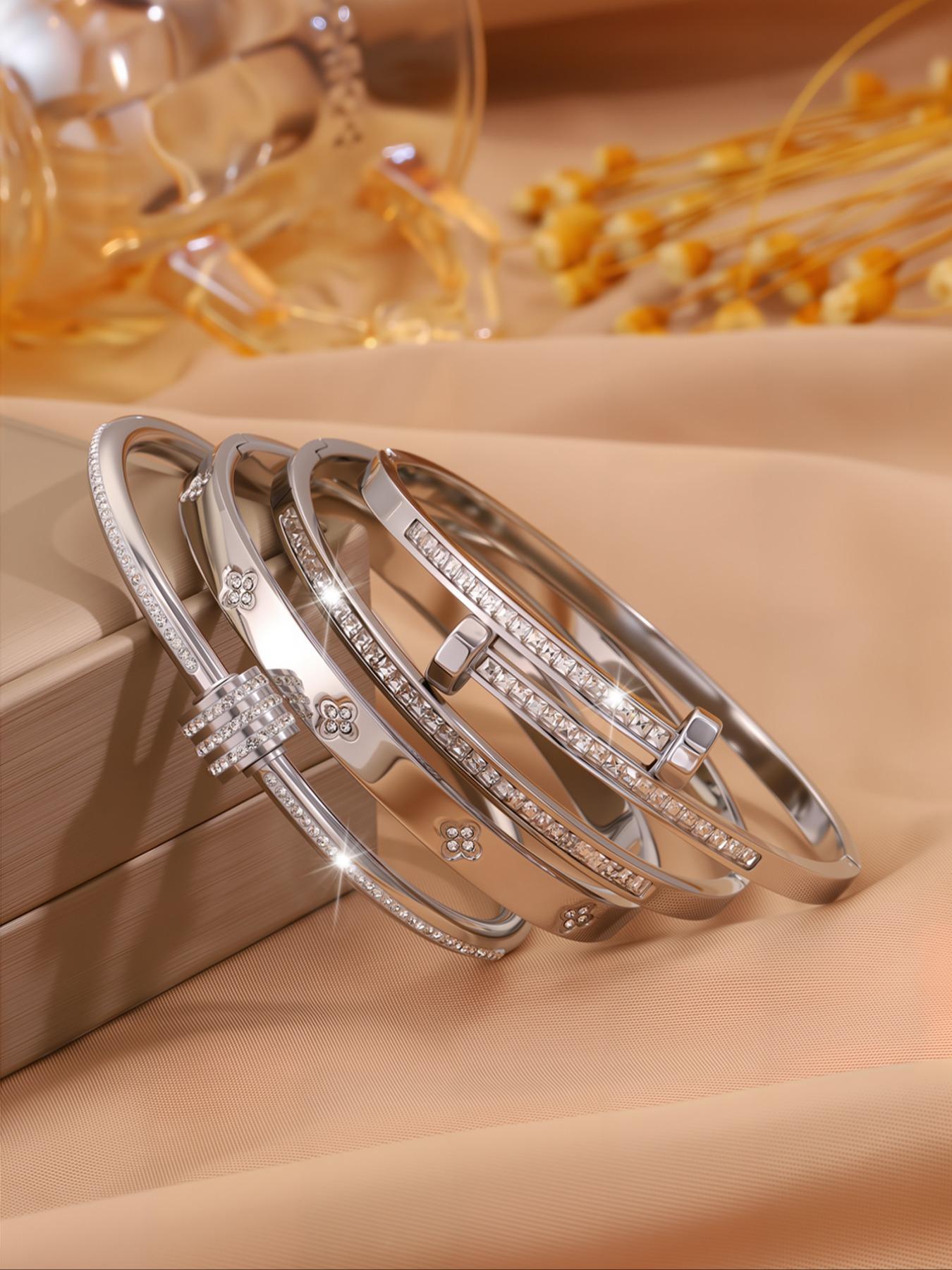 Elegant Stainless Steel Set, Stylish Daily Wear Jewelry, Perfect for Vacation, Fashionable Accessory for All Seasons, Trendy Stack Bangle, Stainless Steel Bracelets