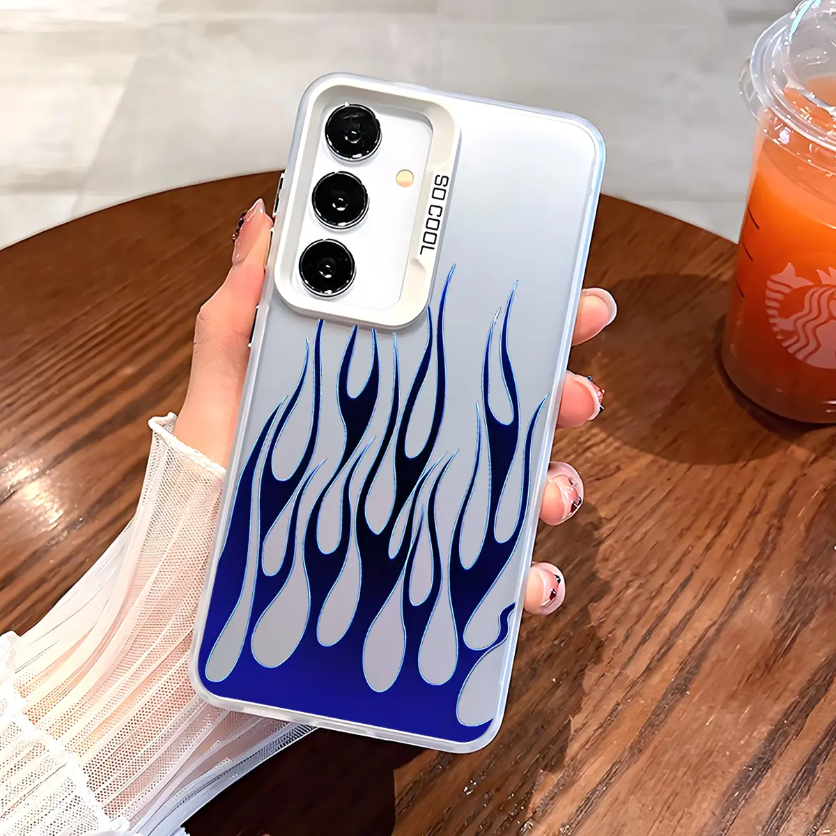 A Blue Flame Pattern Phone Case with Hard Back & Soft Edge Drop Protection Cover for SAMSUNG S21 S22 S23 S24 S25 Plus S22Ultra S23Ultra S24Ultra S23FE S25ultra S26+ S26Ultra, Cool Fire Design Y2K Aesthetic
