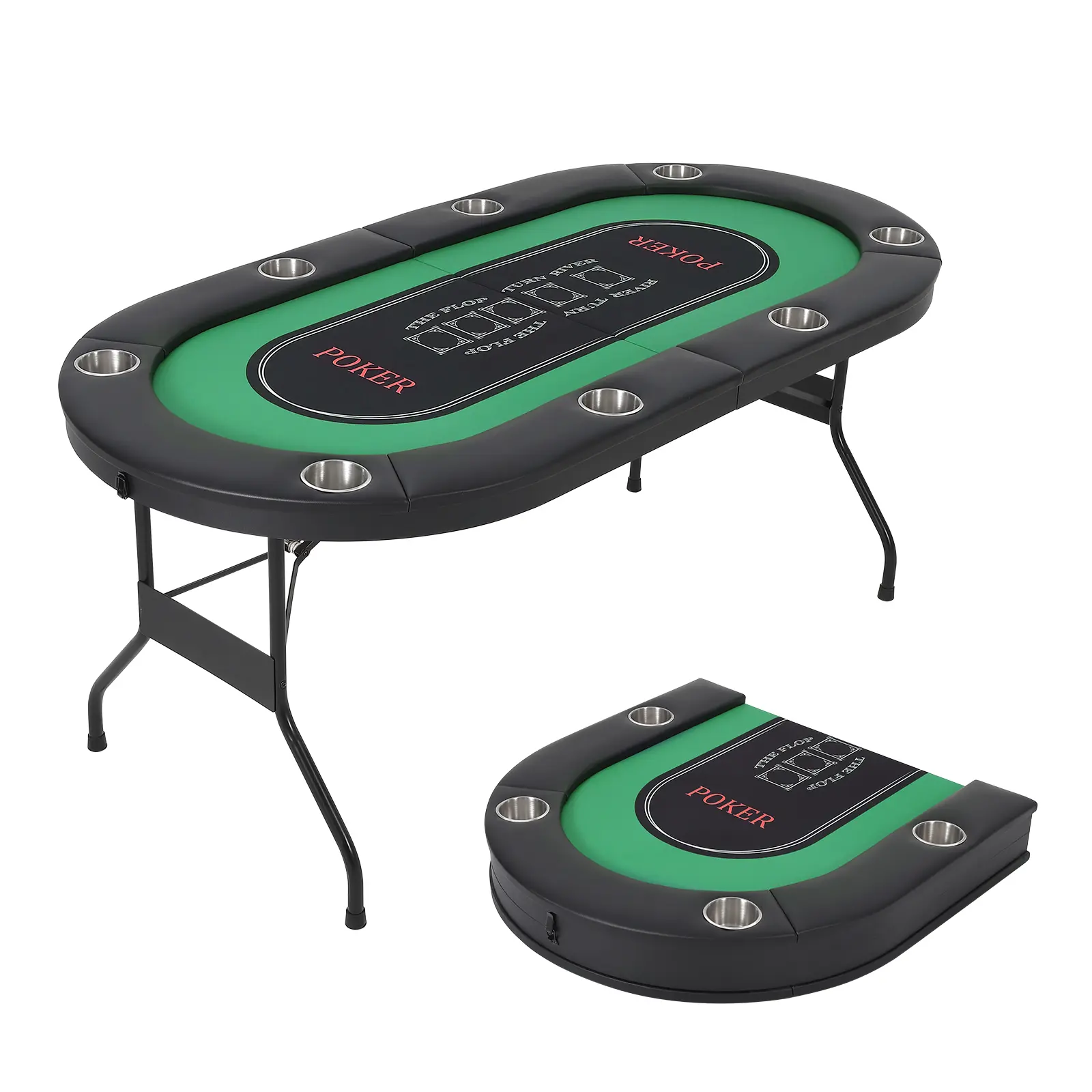 8-Player Foldable Poker Table - Deep Cup Holders, Padded Armrests, Padded Mat, Tool-Free No Assembly, Portable Gaming Table for Home Casino Nights (Texas Hold'em, Blackjack)