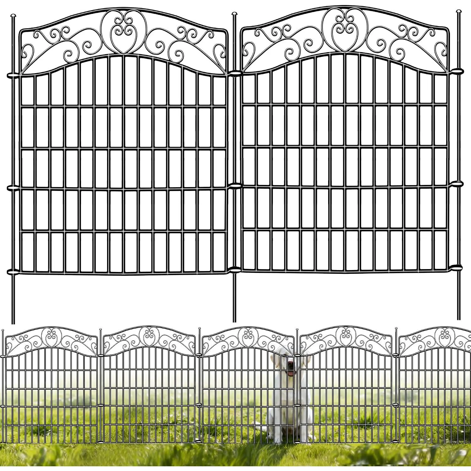 5 Panels No Dig Decorative Outdoor Garden Fence, 40 in(H) X 11.8 ft(L)  Barrier Fencing, Rustproof Portable Fence, Temporary  Fence Outdoor for Yard, Outside, Backyard, Patio