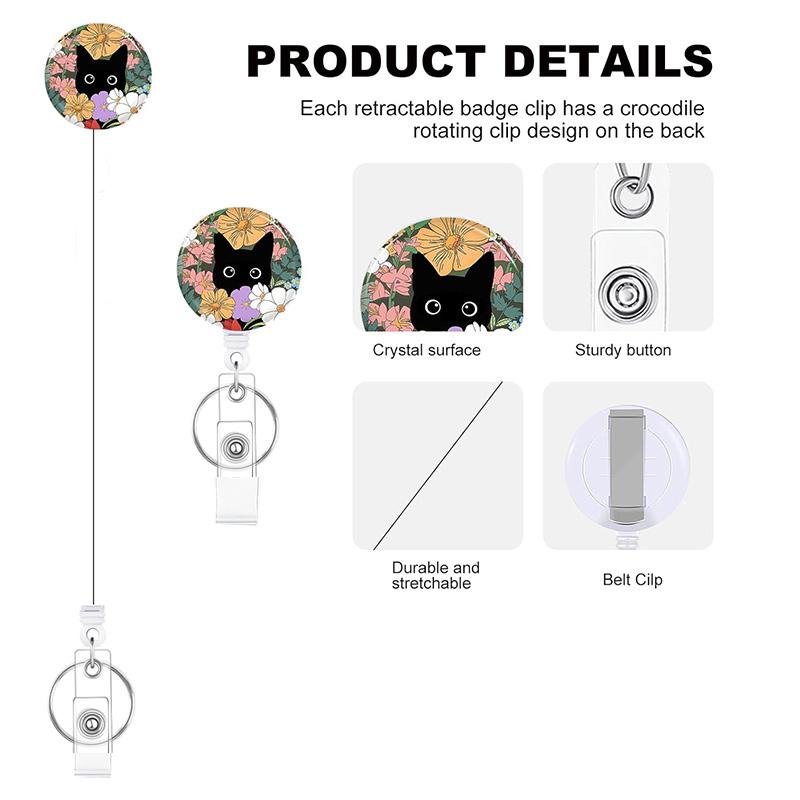 3-piece set Black Cat Badge Clip with Retractable Reel Expandable ID Card Holder with Name Clip ID Card Holder Suitable for Teachers, Nurses, Doctors, Students, Office Workers