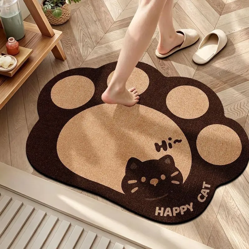 Cartoon Cat Paw Bathroom Mat, Absorbent Quick-Dry Foot Pad, Diatomaceous Earth Door Mat, Home Toilet Entrance Rug, Household Use