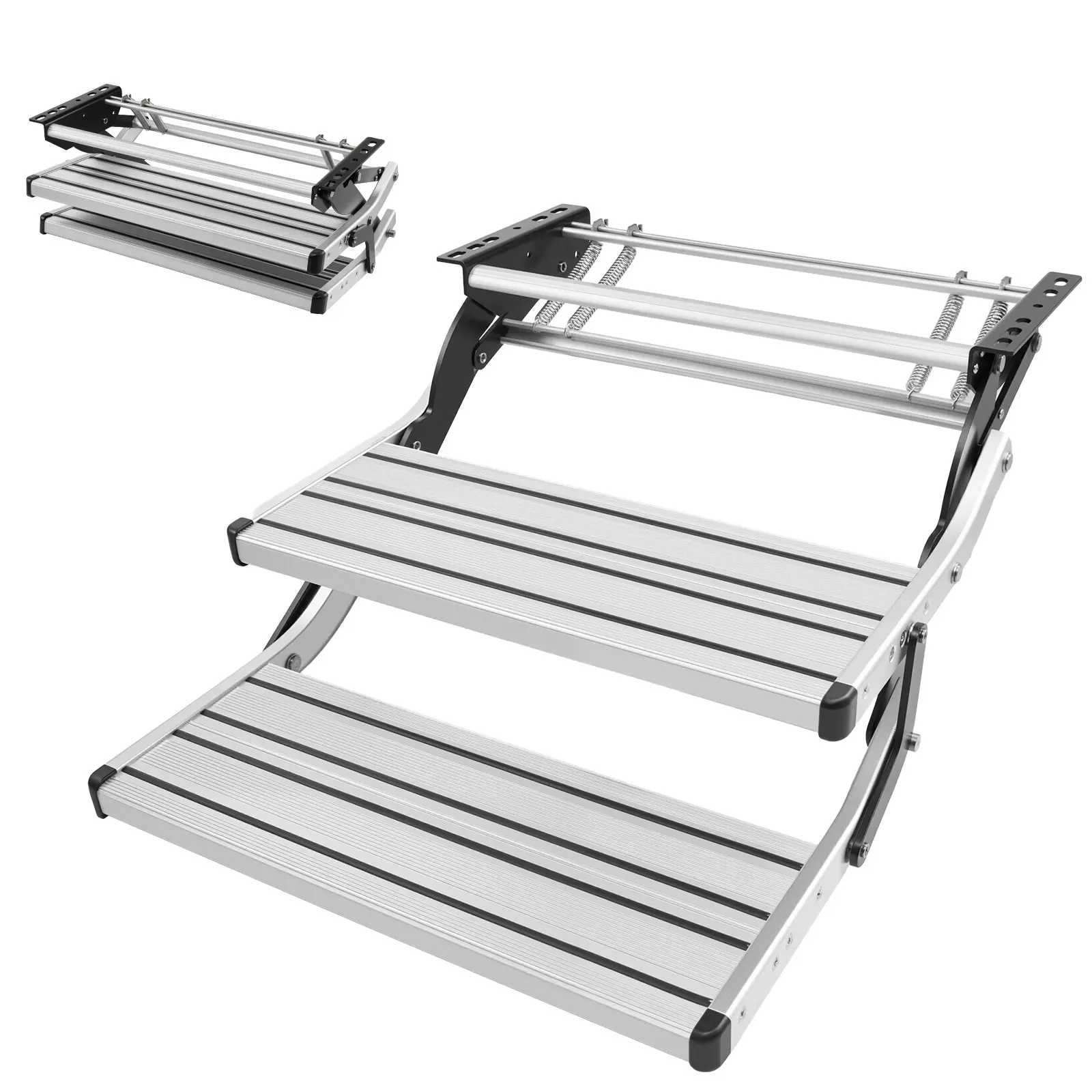 VEVOR RV Steps, 2-Step, 440 lbs Load Capacity, Manual Retractable RV Stairs, Telescopic Folding Aluminum Alloy Camper Steps, Steel Frame Non-Slip Entry Stairs for Camper Van Motorhome Travel Trailer