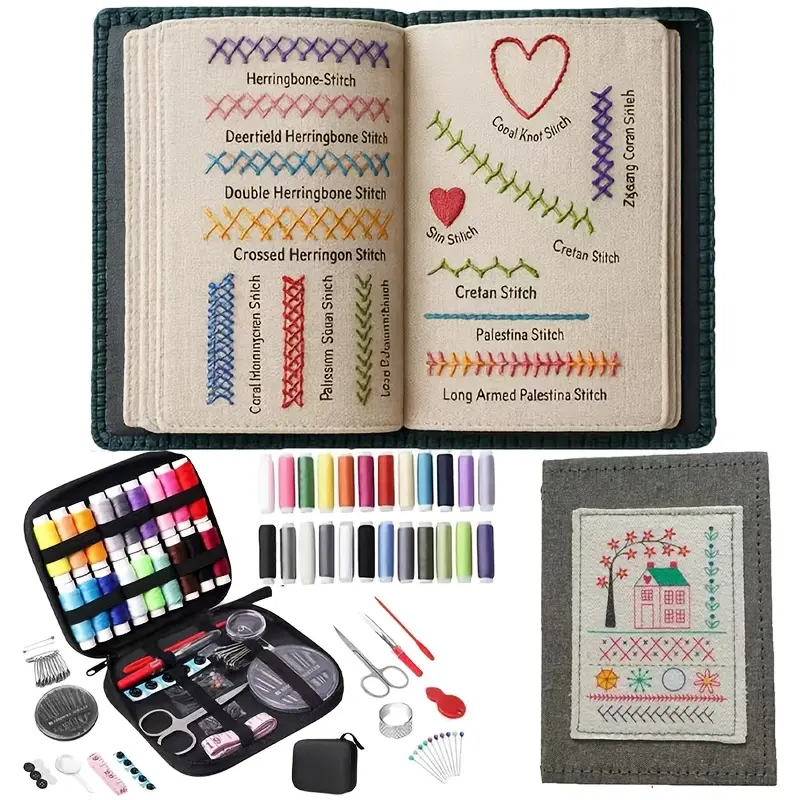 Home Fabric Embroidery Craft Set, Reversible Sewing Embroidery Guide And Step-By-Step Tutorial With Patterns, Complete DIY Sewing Kit And All Embroidery Tools, Beginner Textile Sewing Set Suitable For Adult Handicraft Enthusiasts