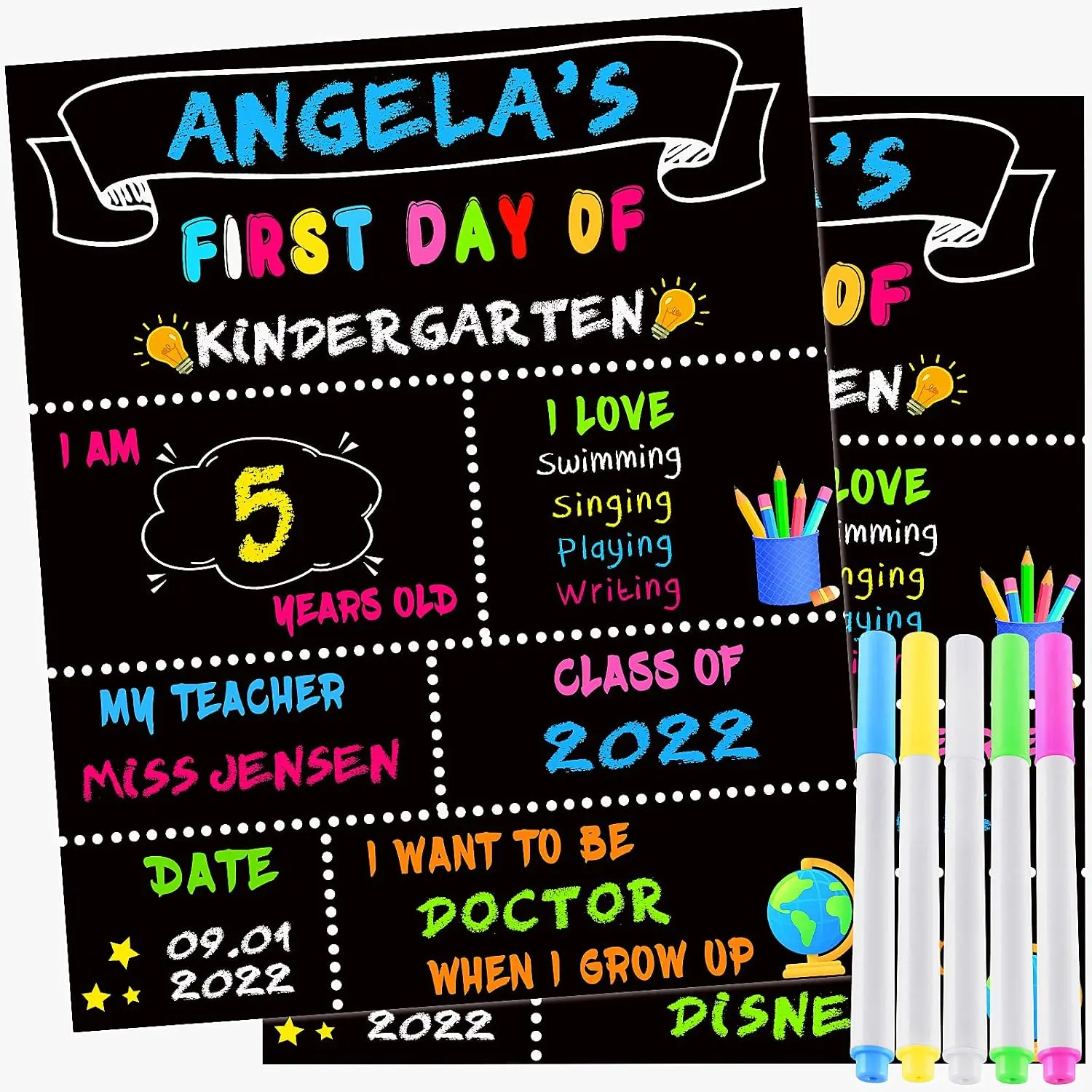 14 Pack  and Last Day of School Board Signs- Include 5 Markers - 12" x 10"  to School Chalkboard Sign for , Double Sided First 1st Day Photo Prop Sign for /