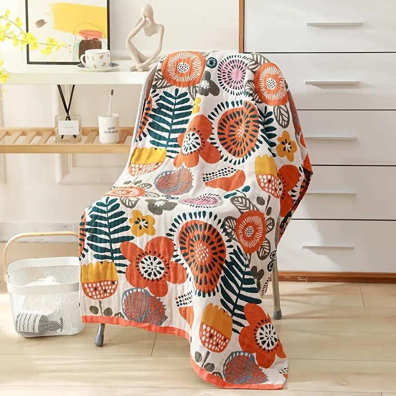 Large Floral Printed Bath Towel 1pc, Soft Cotton Polyester Blend Fabric, Fast Drying Strong Water Absorption, 62.99*31.5In Versatile Towel for Home Bathroom, Beach and Outdoor Use,japanese,skin,tablet,quick,,essential,absorbent,solid